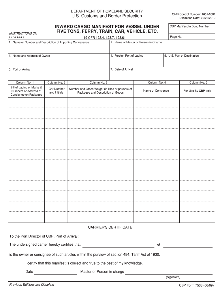  Cbp Form 7533 2009