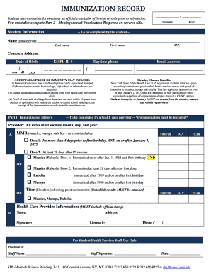 Immunization Record CCNY CUNY Edu  Form