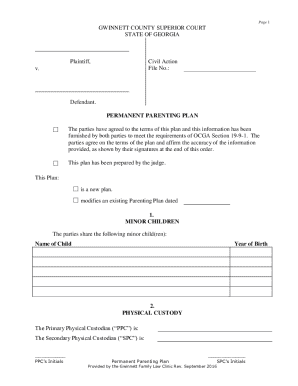 Long Distance Parenting Plan Gwinnett Family Law Clinic  Form