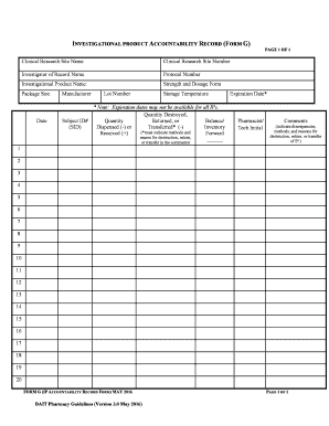 DAIT Pharmacy Guidelines Investigational Product Accountability Record Form DAIT Pharmacy Guidelines Investigational Product Acc