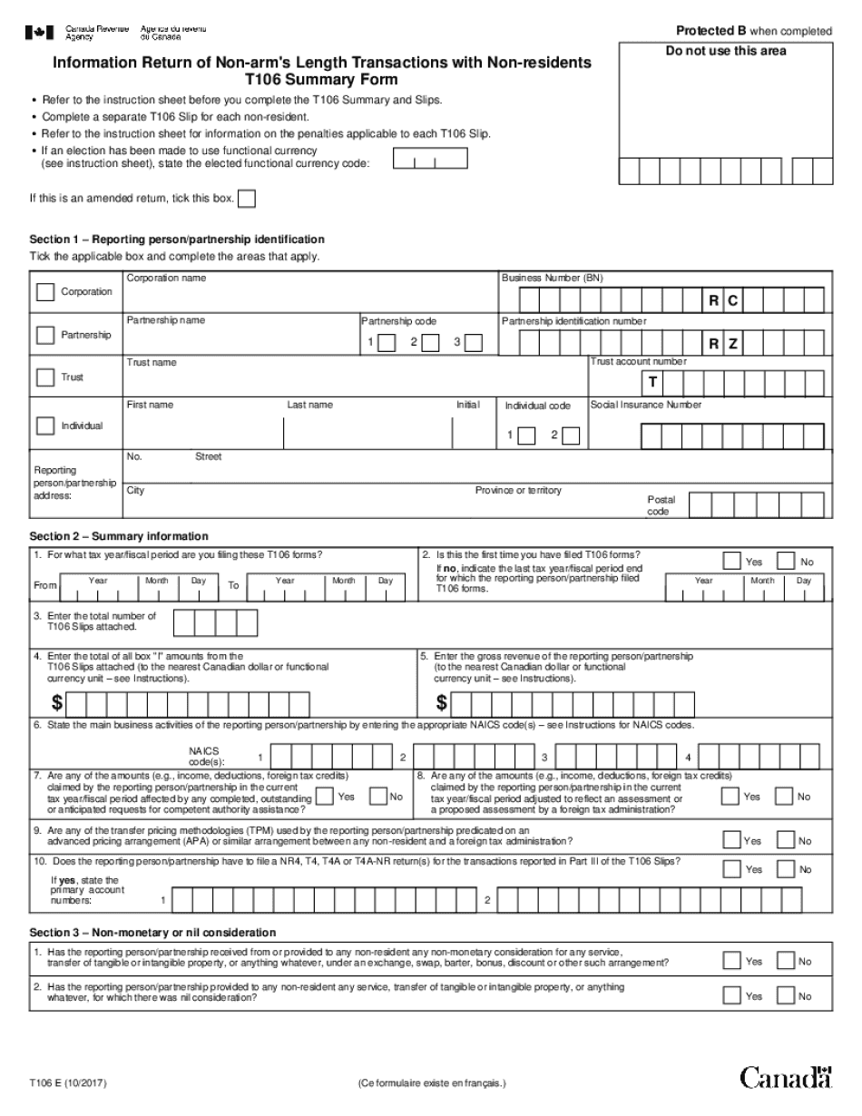  Information Return of Non Arm's Length Transactions with Non Residents T106 Summary Form 2017-2024