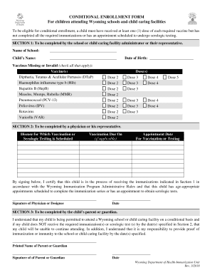 CONDITIONAL ENROLLMENT FORM for Children Attending