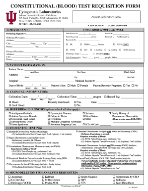  TEST REQUISITION FORM Cytogenetic Laboratories IU Health 2015