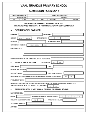 Sample School Application Form