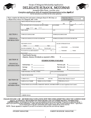 House of Delegates Scholarship Application  Form