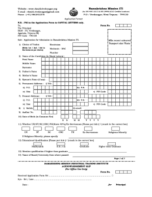 Admission Form Ramakrishna Mission ITI