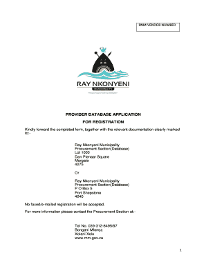 Provider Database Application for Registration Ray Nkonyeni  Form