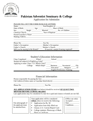 Pakistan Adventist Seminary  Form