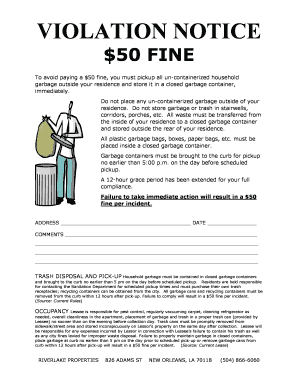 Trash Violation Notice Template  Form