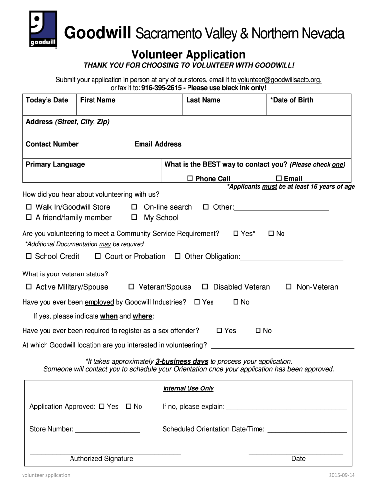  Goodwill Volunteer Application 2015-2024