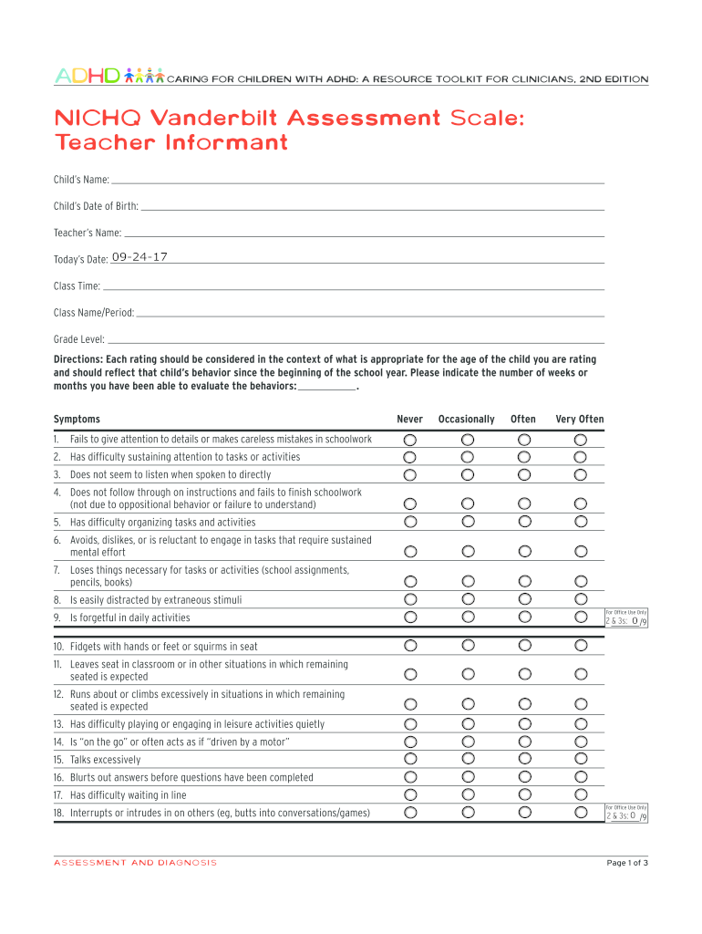 Vanderbilt Assessment  Form