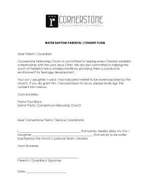 Parent Consent Letter for Baptism  Form