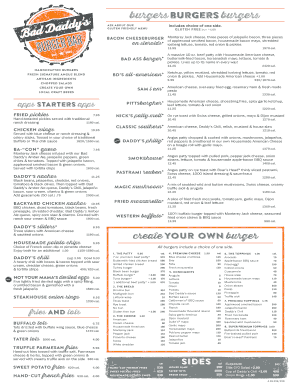 Bad Daddy&#039;s Menu PDF  Form