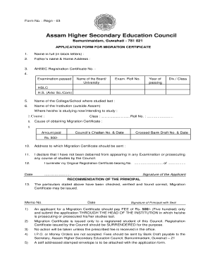 Migration Certificate Ahsec  Form