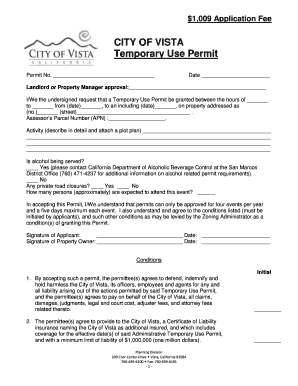 CITY of VISTA Temporary Use Permit  Form