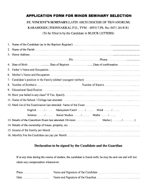 No Download Needed Minor Seminary Application Form