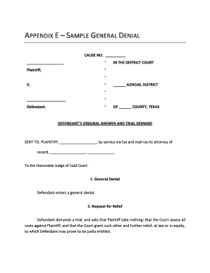 Tx Sample General Denial  Form