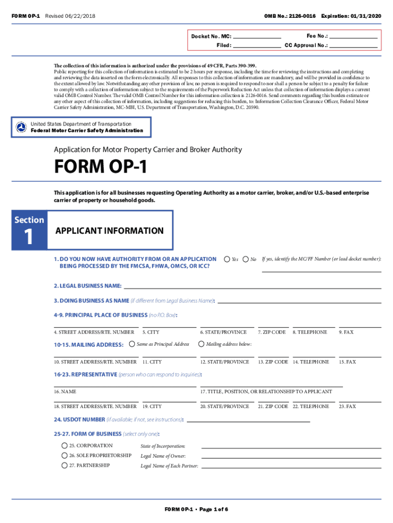  *If a Sole Proprietor Owneroperator Submits Personal Information for Registration Purposes to Obtain a USDOT Number or Operatin 2018-2024