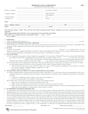 Broker&#039;S Fee Agreement BFA the Pennsylvania Association of  Form