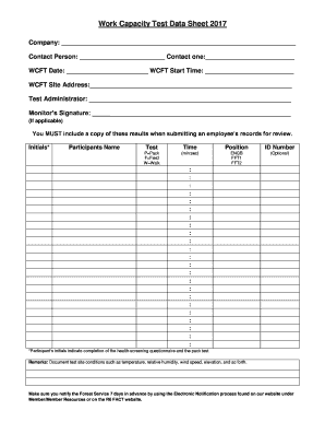 Work Capacity Test Data Sheet  Form