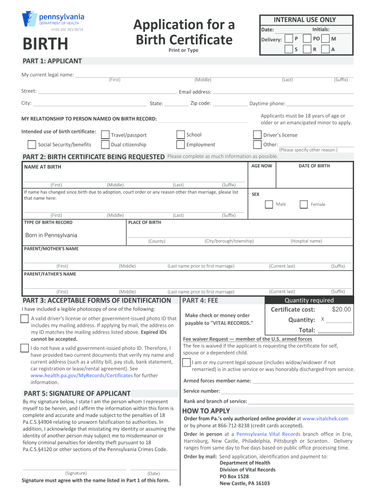  Birth Certificate Application Form Pa 2018