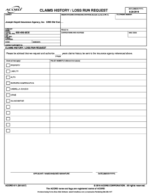 Claims History Loss Run Request Apartment Insurance  Form