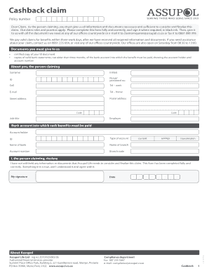 Assupol Cash Back  Form