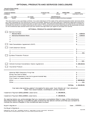 OPTIONAL PRODUCTS and SERVICES DISCLOSURE  Form