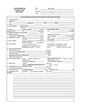 Tank Data Sheet  Form