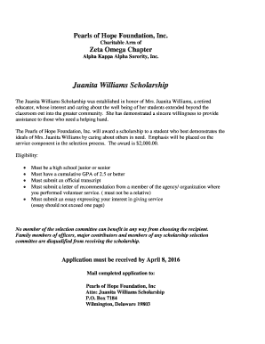 Juanita Williams Scholarship  Form