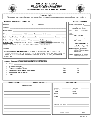 OPRA Request City of Perth Amboy  Form