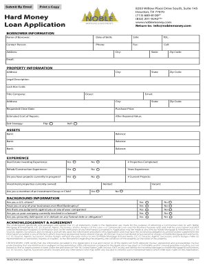 Hard Money Loan Application Noble Mortgage  Form