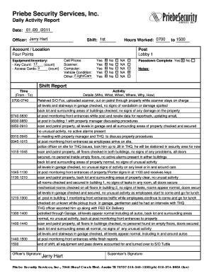 Security Guard Daily Activity Report  Form