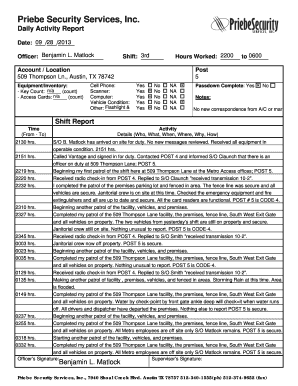 Security Daily Activity Report Example  Form