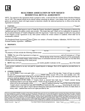 Realtors Association of New Mexico Residential Rental Agreement  Form