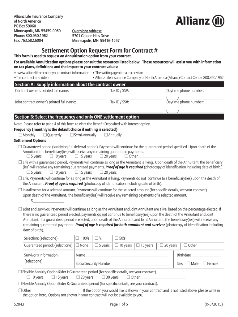 Get and Sign Allianz Company Form 2015
