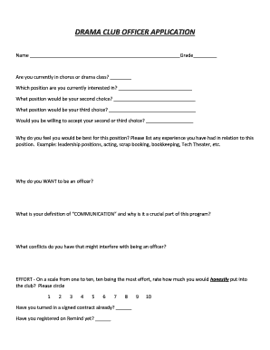 DRAMA CLUB OFFICER APPLICATION  Form