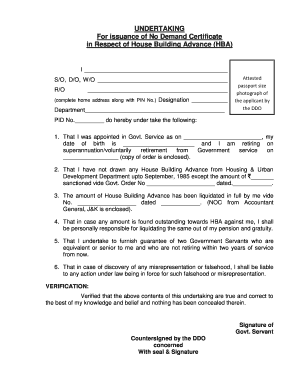 For Issuance of No Demand Certificate  Form
