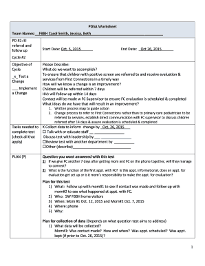 Pdsa Worksheet Examples  Form
