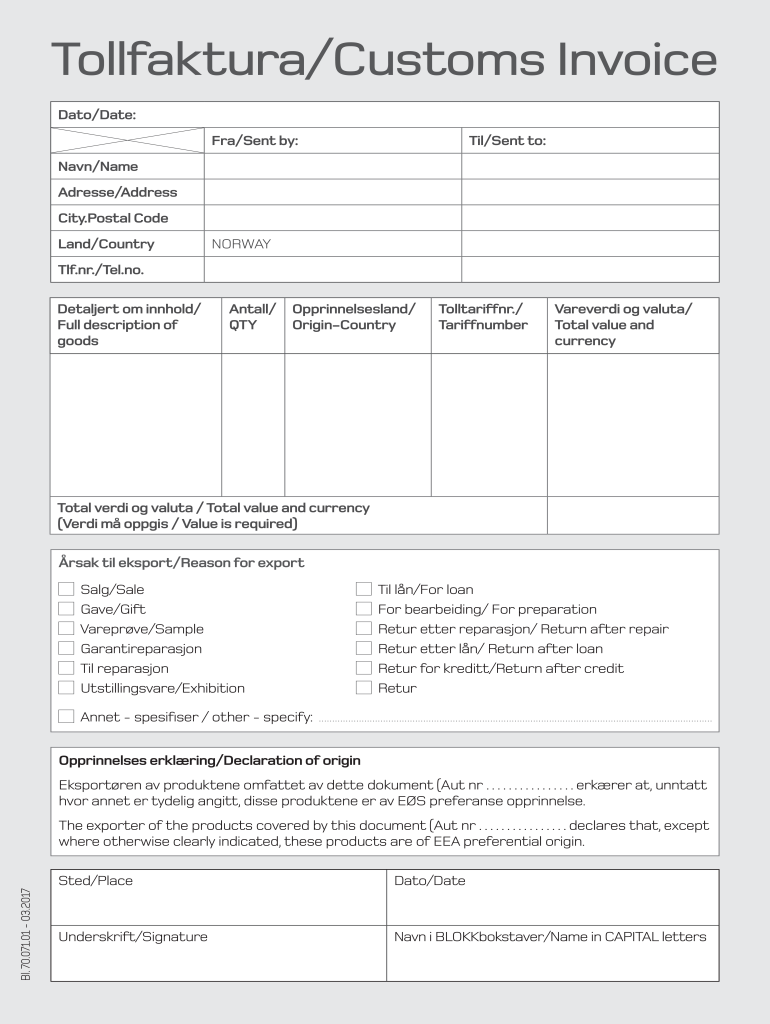 Tollfaktura  Form