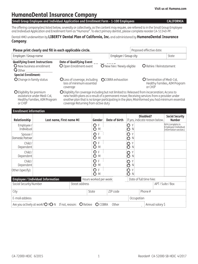 Employee Application Small Group DHMO Rogers Benefit Group  Form