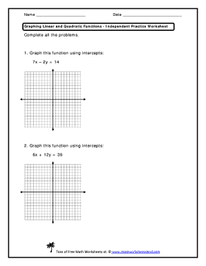 Graphing Linear and Quadratic Functions Independent Practice Worksheet  Form