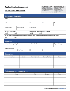 Application for Employment Gull Lake Sewer Glswa Org  Form