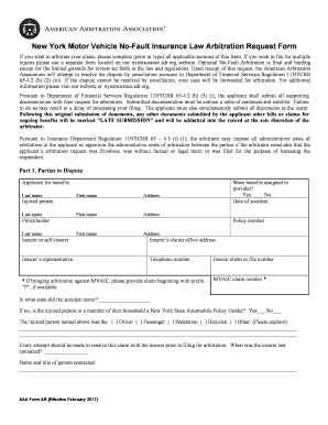  New York Motor Vehicle No Fault Insurance Law Arbitration Request Form 2017-2024