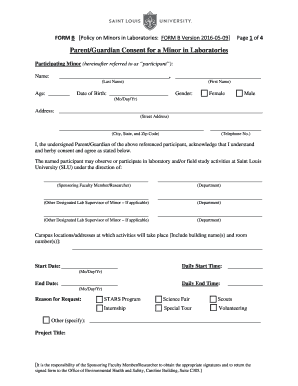  Form B ParentGuardian Consent for a Minor in Laboratories 2016-2024