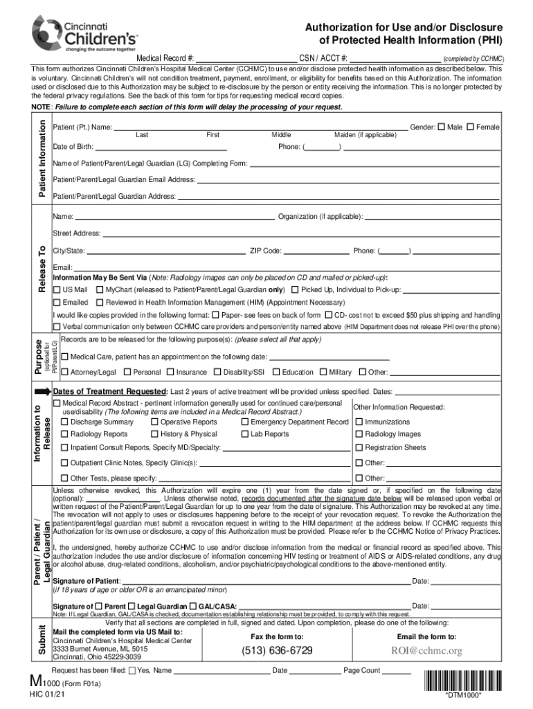 M1000 Auth for Use and or Disclosure of PHI Form M1000 Auth for Use and or Disclosure of PHI Form