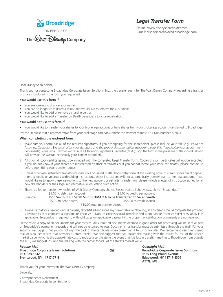 Broadridge Disney Legal Transfer Form