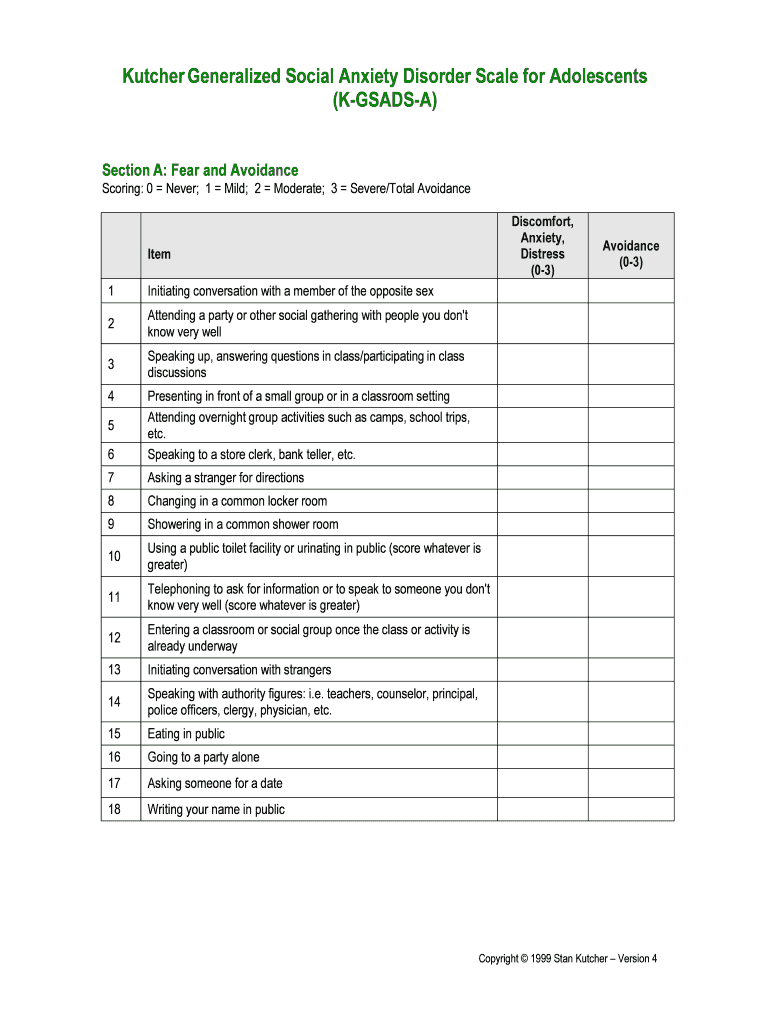 Adolescent Anxiety Scale  Form