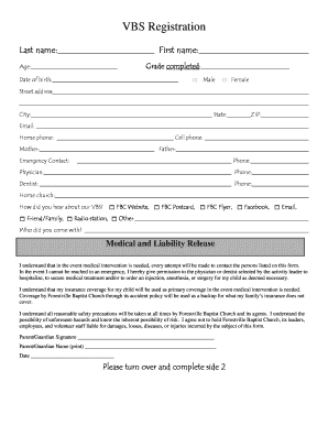 VBS Registration Form Forestville Baptist Church