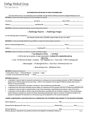 Dupage Medical Records  Form